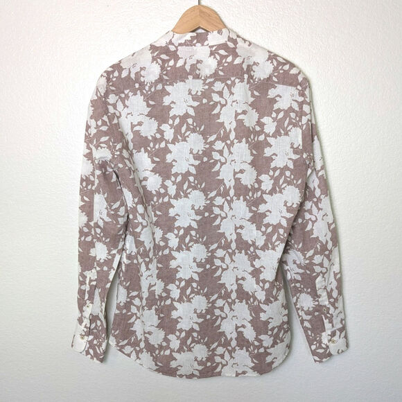 NWT Ingram Italian Linen Cotton Floral Beige Button Down Slim Fit Men Sz EU 40 - Picture 2 of 9